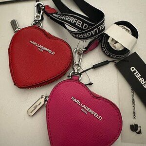 NWT! NEW! Karl Lagerfeld Heart Zip Coin Purse bag charm / Lanyard